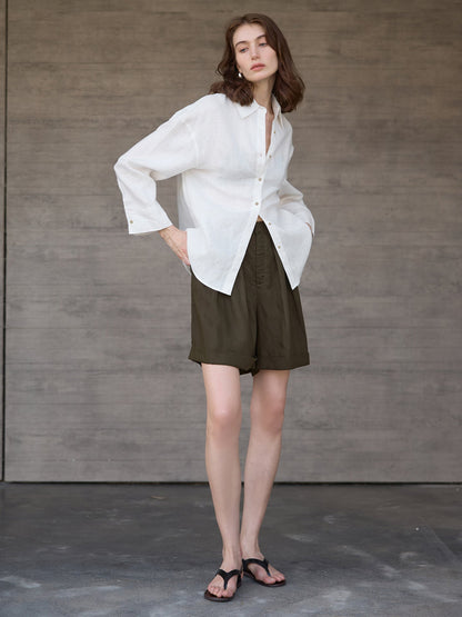 Loose Fit Solid Color Linen Shirt for Women