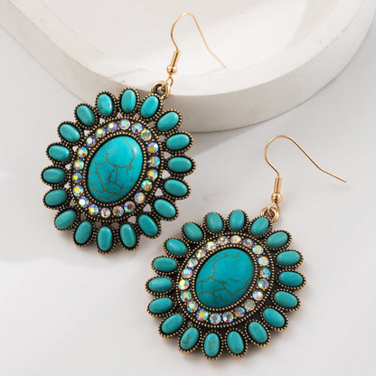 Turquoise Geometric Statement Earrings Vintage Style
