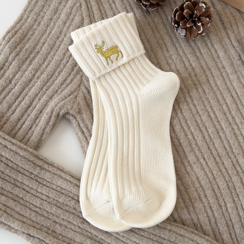 Cute Bear Embroidered Christmas Cozy Crew Socks