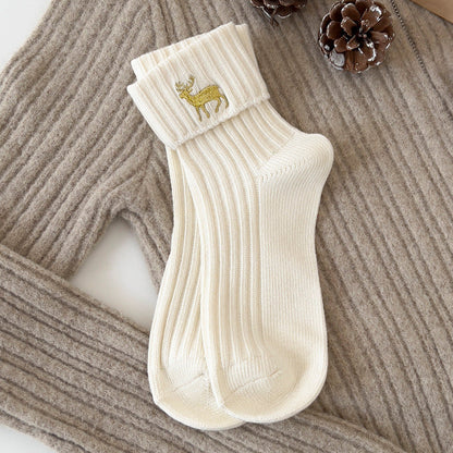 Cute Bear Embroidered Christmas Cozy Crew Socks