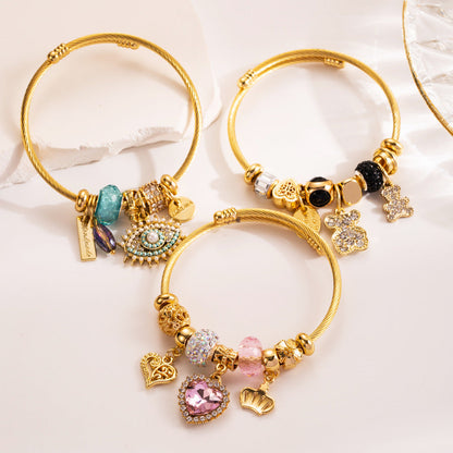 DIY Evil Eye Bracelet with Bear Pendant for Women