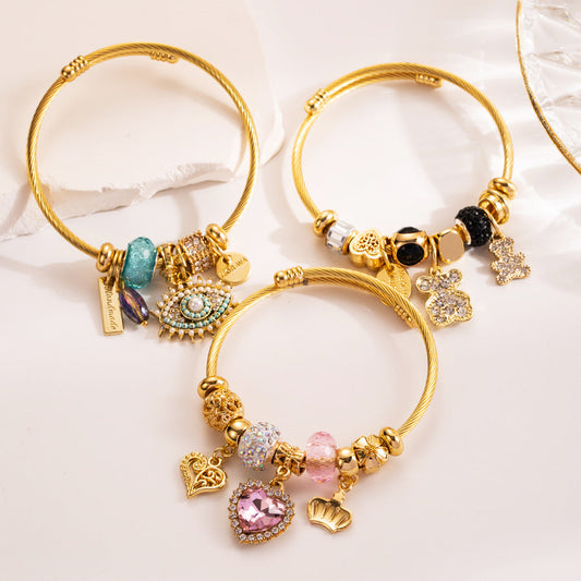 DIY Evil Eye Bracelet with Bear Pendant for Women
