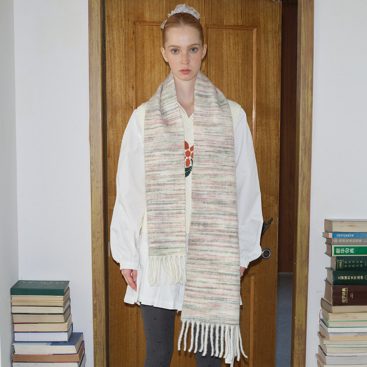 Gradient Wool Scarf for Women Soft Chic Fringe Wrap