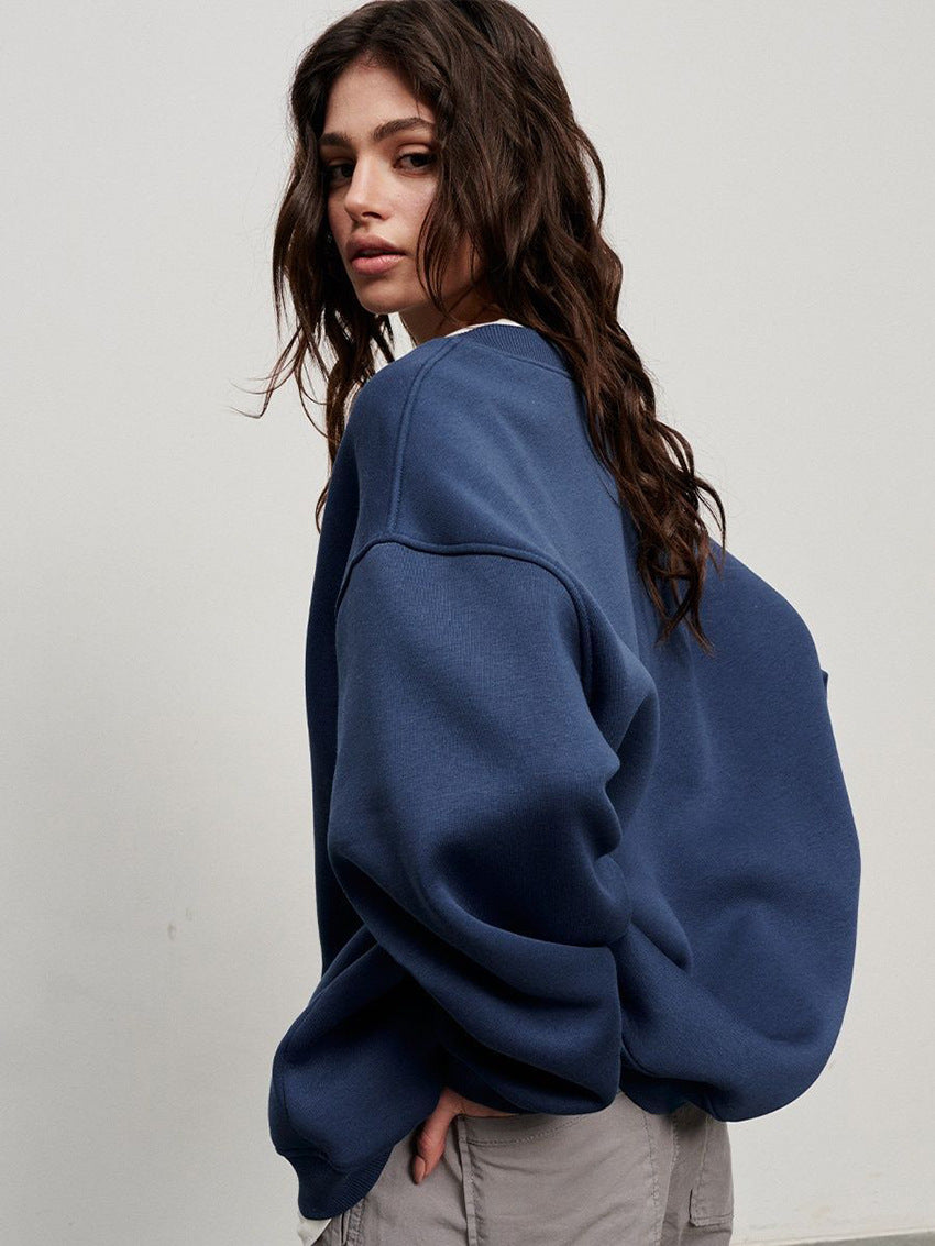 Oversized Solid Color Pullover Sweatshirt for Women