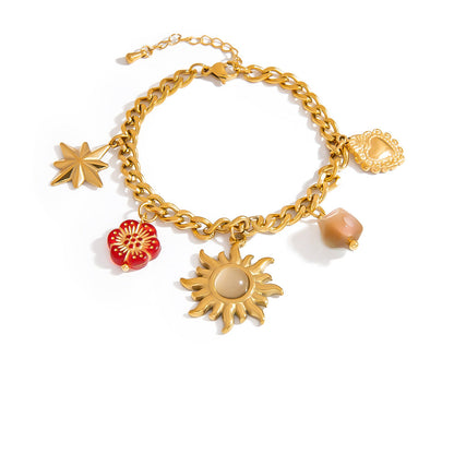 High-End Stainless Steel DIY Bracelet with Sun and Moon Charm
