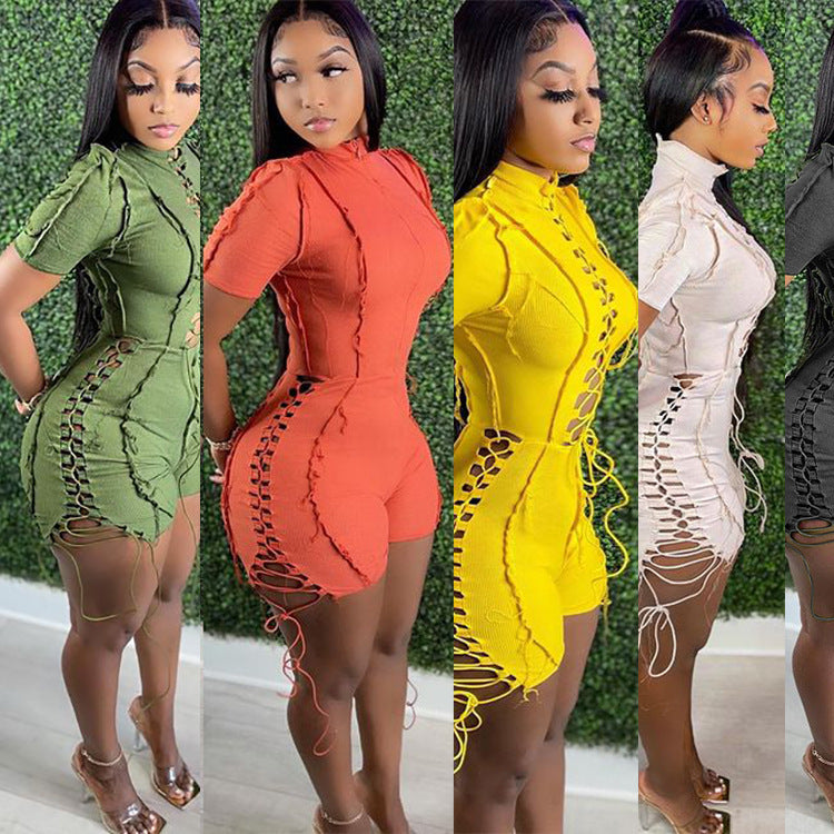 Trendy Casual Solid Color Short Sleeve Jumpsuit