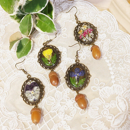 Creative Vintage Floral Earrings with Real Preserved Flowers
