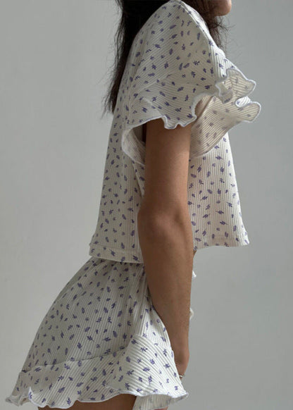 Ribbed Cotton Lounge Set With Ruffles