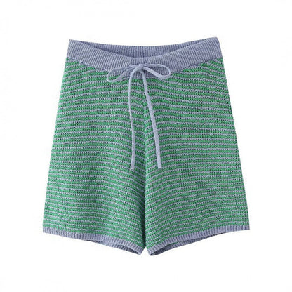 Casual Knit Collared Top and Shorts Set