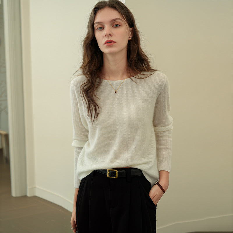 Elegant Round Neck Cashmere Sweater Soft Warm Fall Winter Knitwear