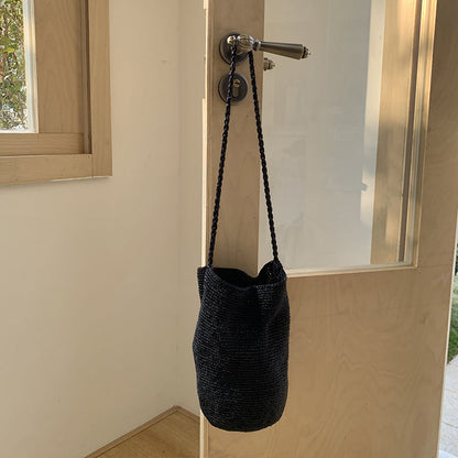 Trendy Metallic Bucket Bag Woven Shoulder Bag for Daily Use