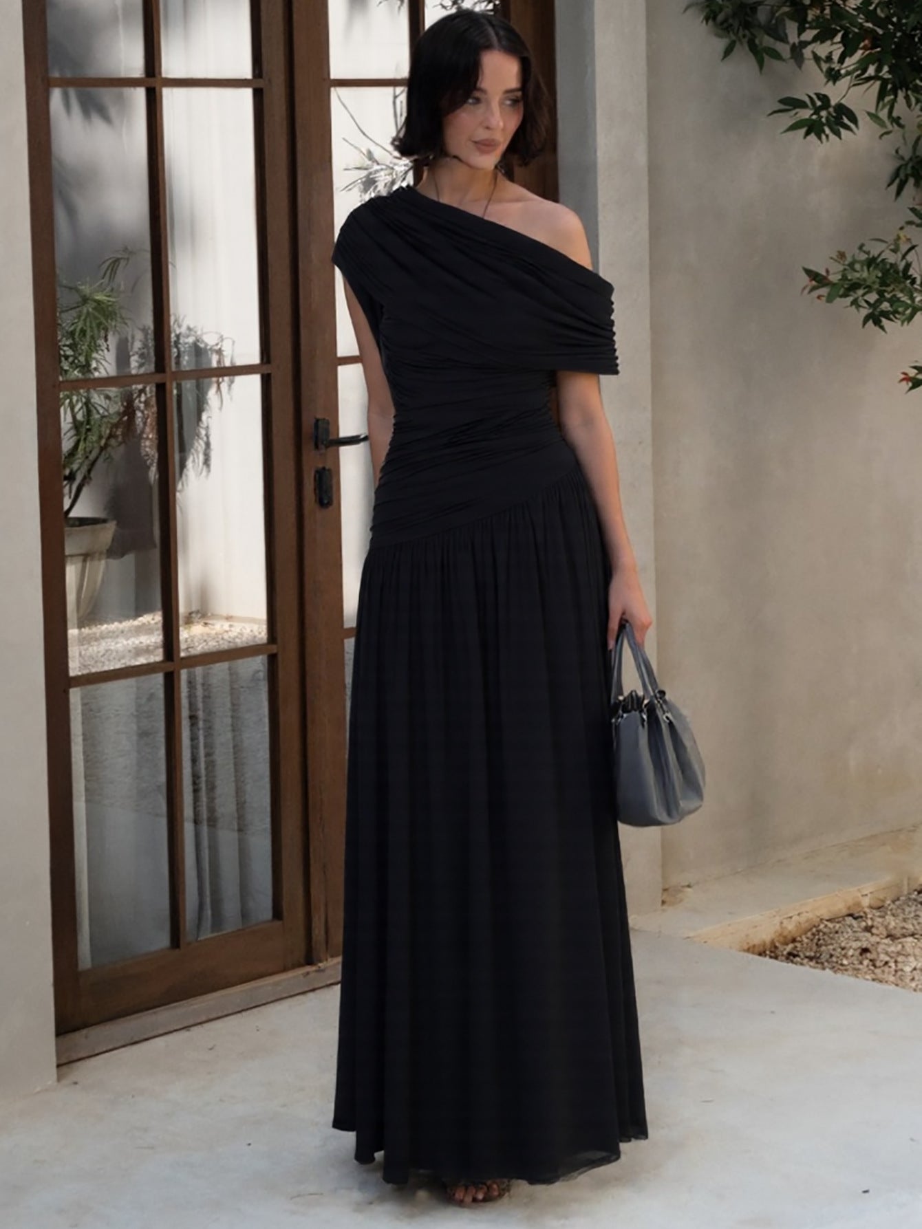Trendy Off-Shoulder Ruched Dress Elegant Maxi Dress