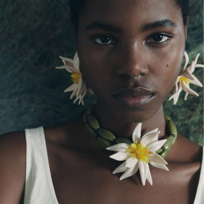 White Floral Earrings Bracelet Layered Necklace Bohemian Vacation Jewelry