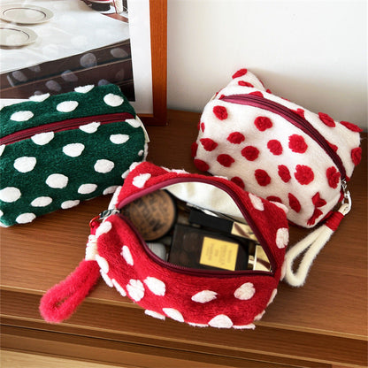 Plush Polka Dots Portable Cosmetic Bag