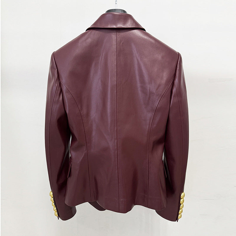 Burgundy Pu Leather Blazer Elegant Chic Jacket