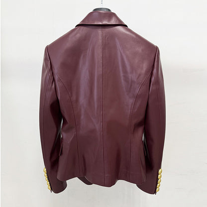 Burgundy Pu Leather Blazer Elegant Chic Jacket
