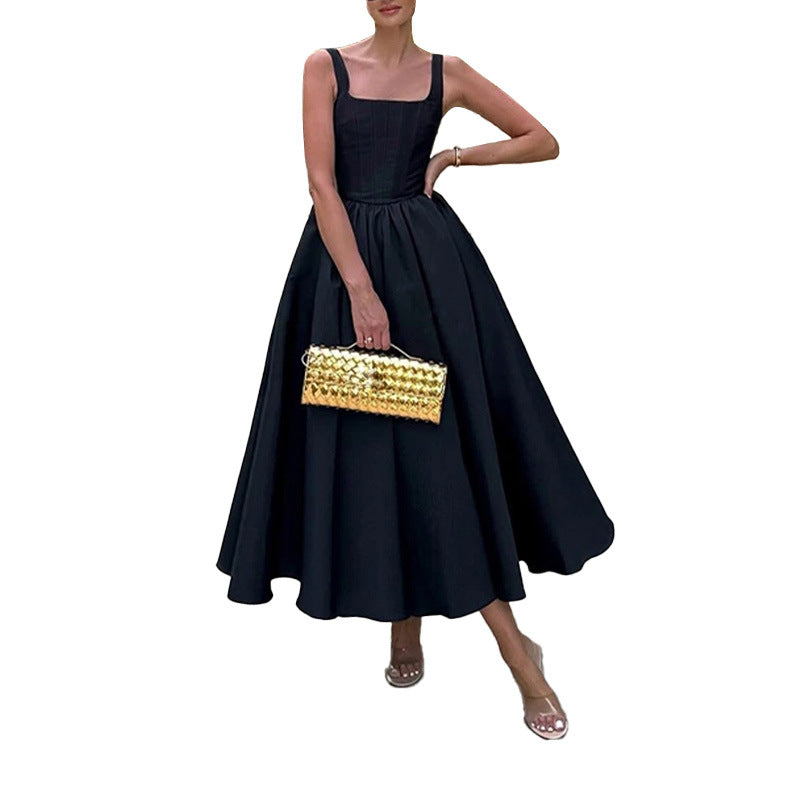 Elegant Square Neck Ruched Waist Dress for Women