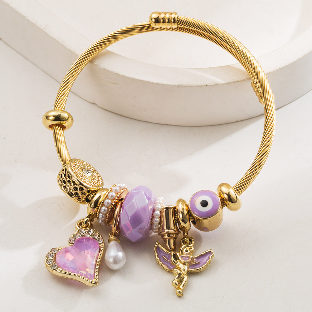 Angel Heart Alloy Beaded Bracelet Stainless Steel Women's Bracelet