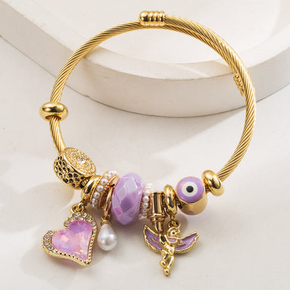 Angel Heart Alloy Beaded Bracelet Stainless Steel Women's Bracelet
