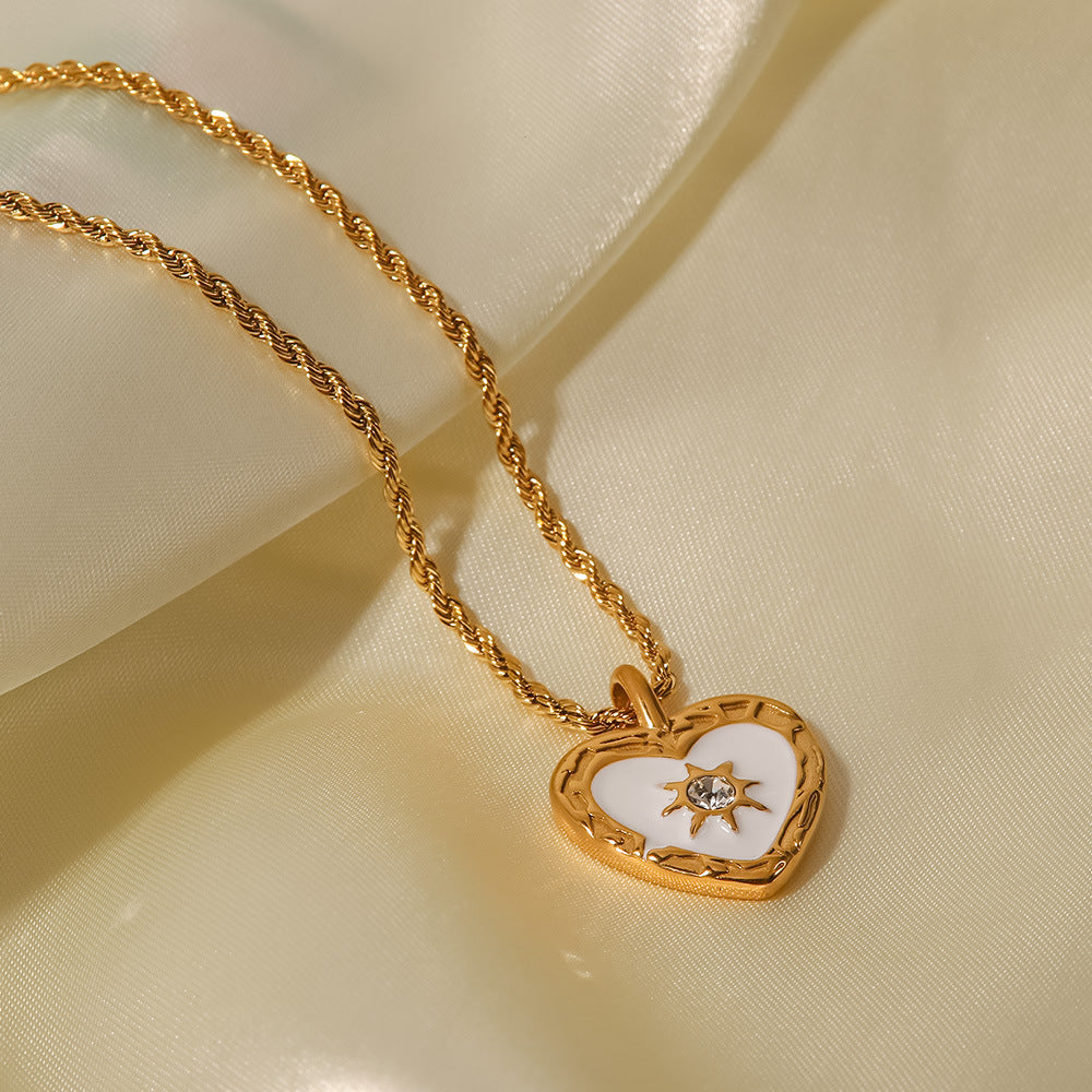 Stainless Steel Heart Zircon Pendant Necklace