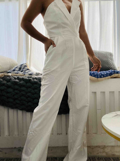 Elegant Maxi Jumpsuit With Mandarin Collar, Casual Comfort