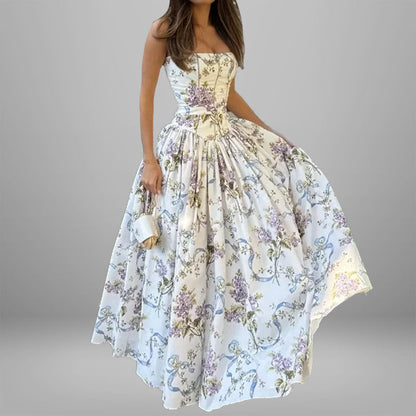 Elegant Floral Maxi Dress Casual Polyester Sundress