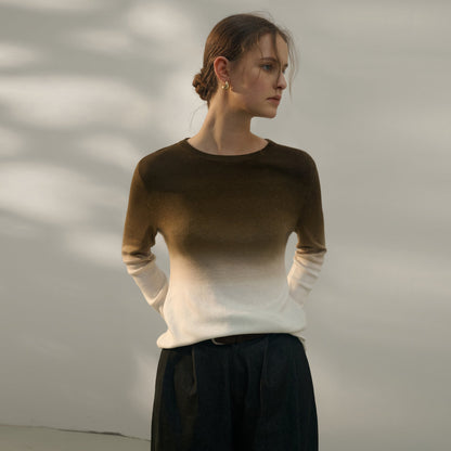 Gradient Color Women’s Wool Blend Knit Sweater