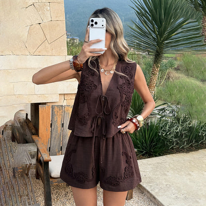 Casual Sleeveless T-Shirt and Shorts Set for Women