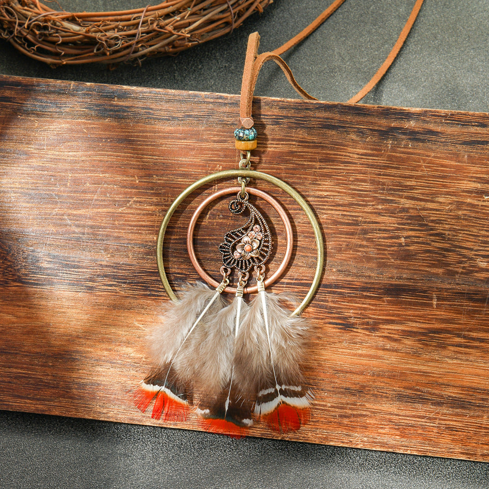 Colorful Feather Pendant Necklace Bohemian Style Butterfly Jewelry