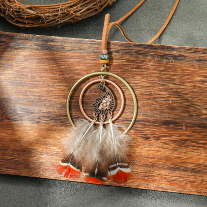 Colorful Feather Pendant Necklace Bohemian Style Butterfly Jewelry