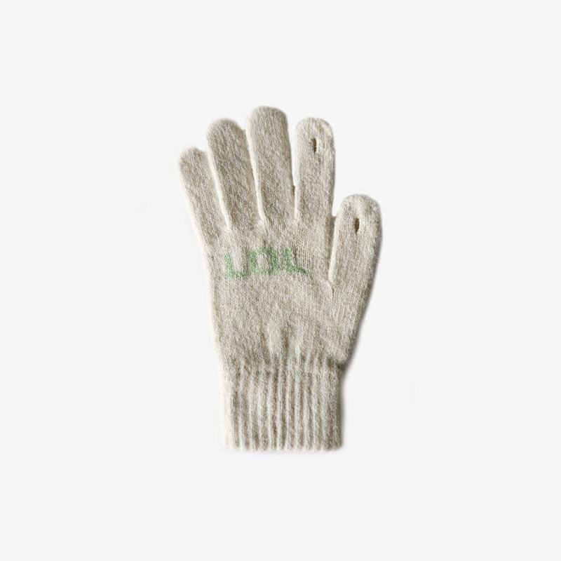 Letter Jacquard Color Block Knit Gloves