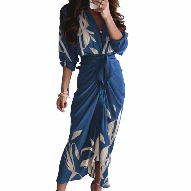 Elegant Floral V-Neck High-Waisted Dress for Women