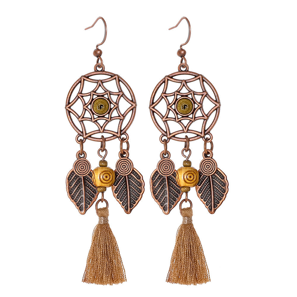 Bohemian Vintage Inspired Earrings with Feather and Tassel Elements