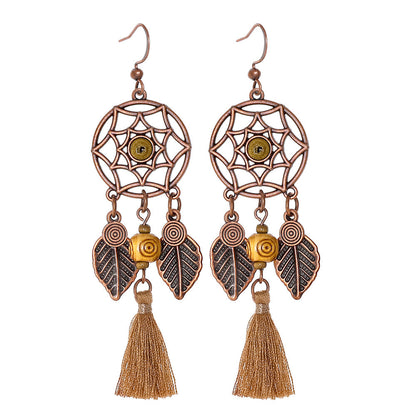 Bohemian Vintage Inspired Earrings with Feather and Tassel Elements