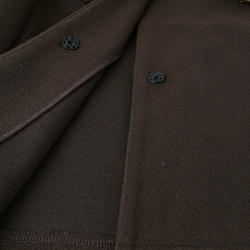 Brown V-Neck Shell Waist Tie Loose Jacket