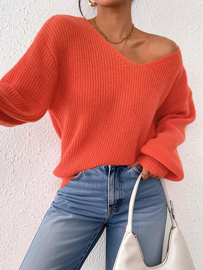 Casual V-Neck Loose Sweater Women