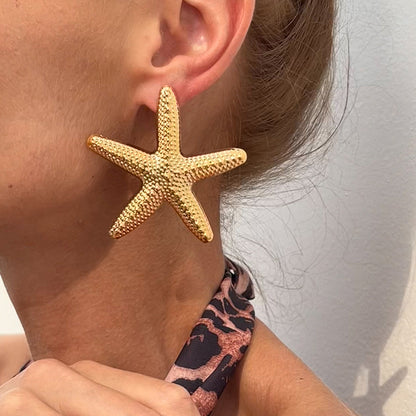 Starfish And Shell Earrings Natural Alloy Ocean Style