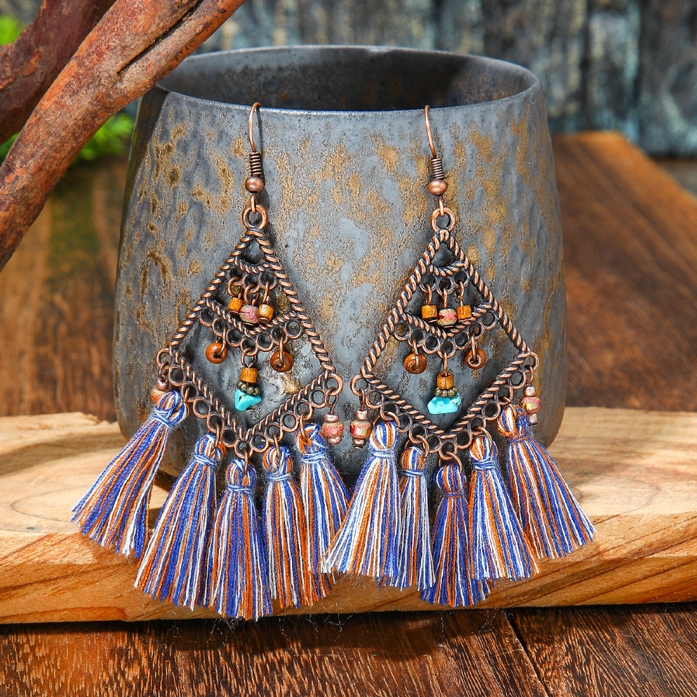 Bohemian Tassel Dangle Earrings Handmade Tribal Style