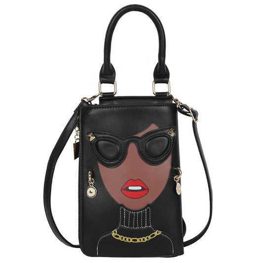 Creative Fun Face Studded Sunglasses Color Block Crossbody Bag