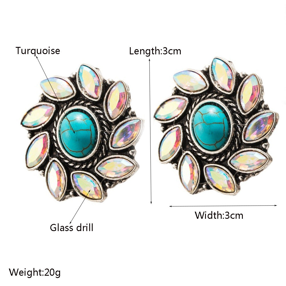 Turquoise Geometric Bohemian Alloy Earrings for Women