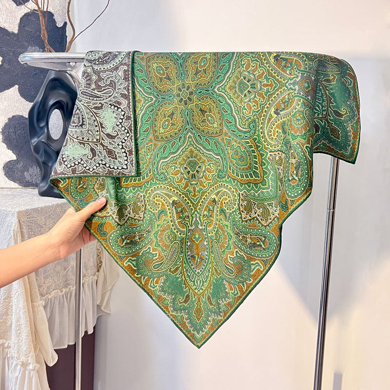 Double Sided Print Soft Square Silk Scarf