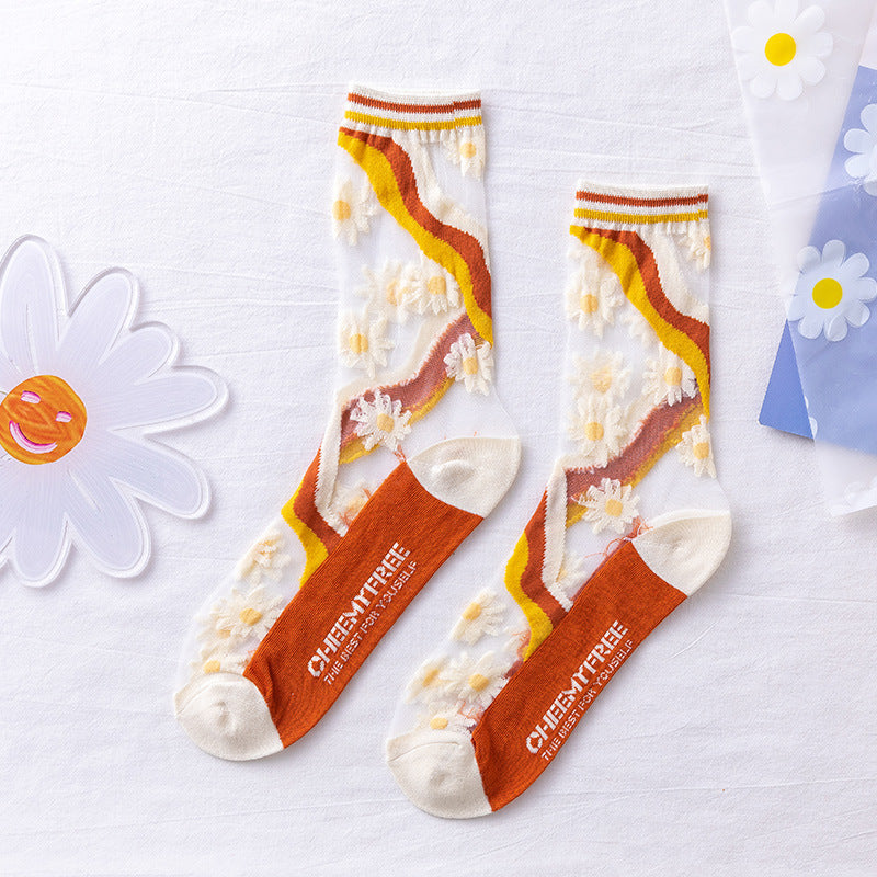 Rufia -  Hollow-out Floral Pattern Sheer Socks