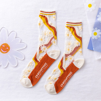 Rufia -  Hollow-out Floral Pattern Sheer Socks