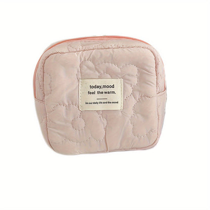 Quilted Floral Storage Pouch Candy Color Travel Earphone Coin Bag