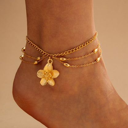 Floral Alloy Textured Ankle Chain Jewelry For Women