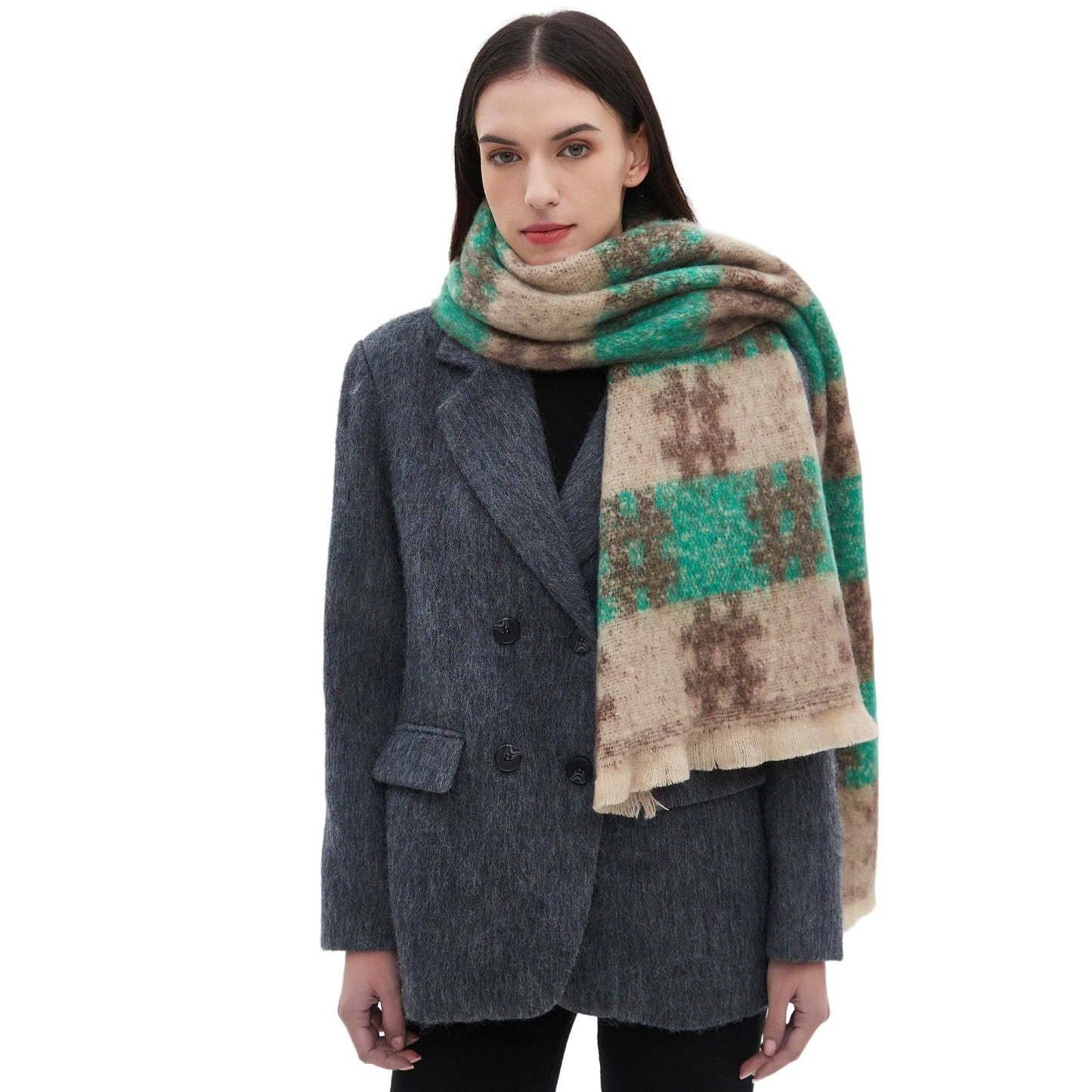 Plaid Print Contrast Color Scarves