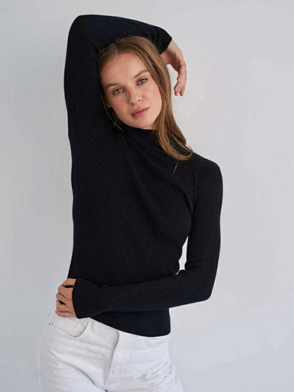 Solid Color Half Turtleneck Sweater Slim Fit Knitted Top
