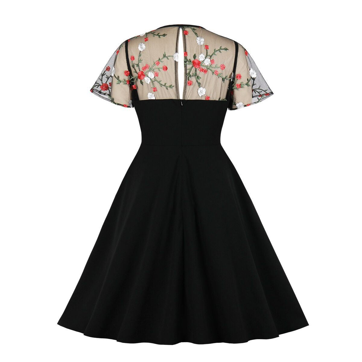 Vintage Polka Dot Pleated Dress Black Embroidery Elegant Style