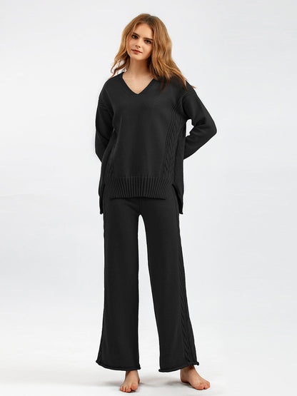 2+ V-Neck Side Split Knit Sets