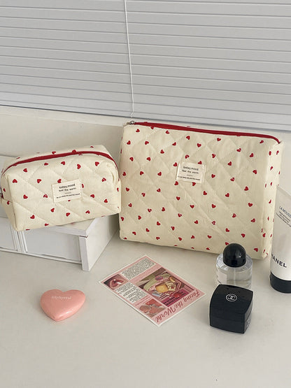 Red Heart Cosmetic Bag Stylish Multi-Functional Storage Pouch
